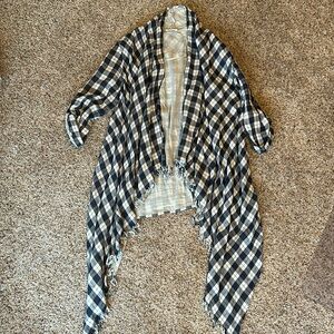 ODDY Blue White Plaid Draped Open Front Cardigan M